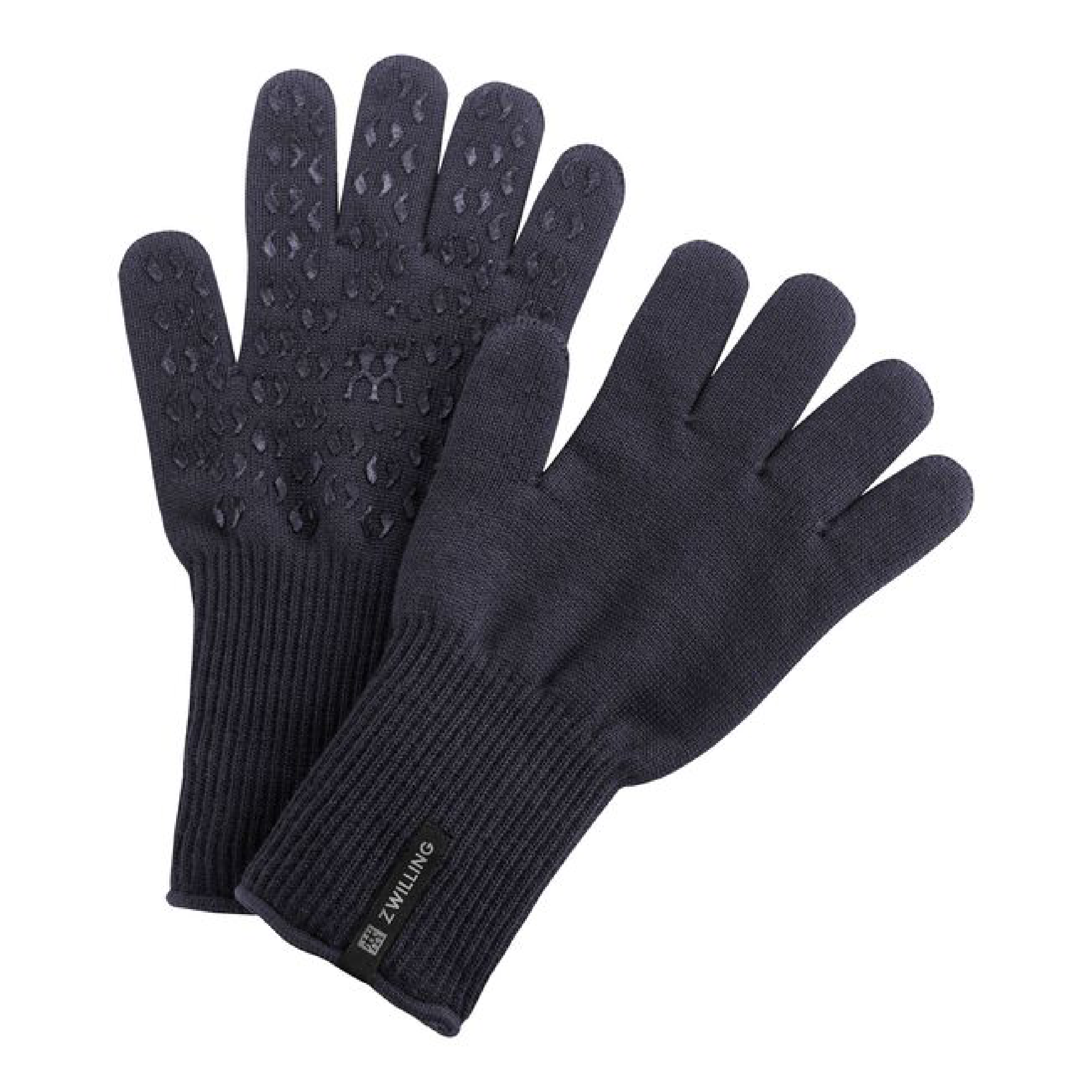 ZWILLING BBQ protection gloves, dark gray knit with textured grip dots on palms