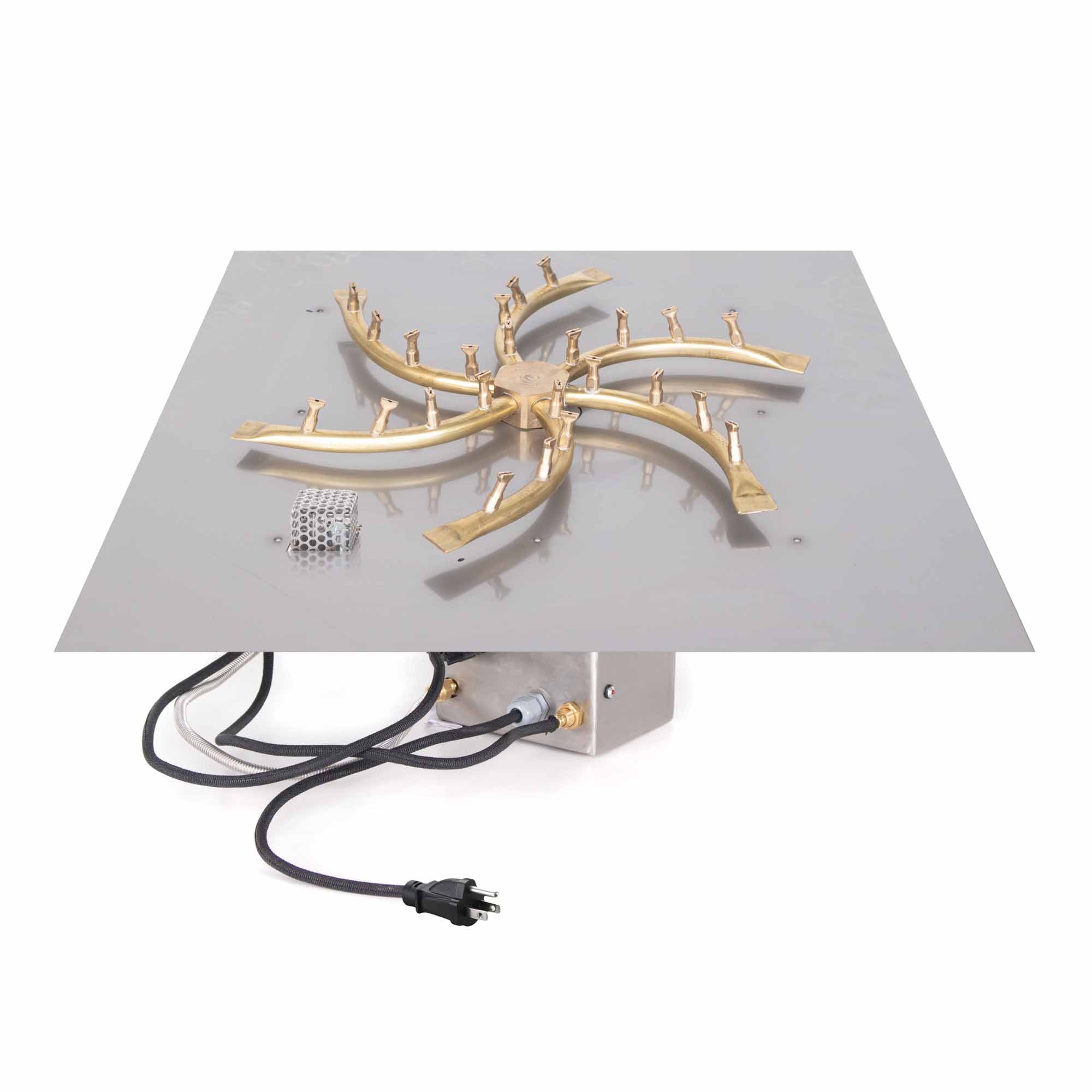 24"x24" Square Flat Pan and 18" Brass Triple 'S' Bullet Burner - Match Lit