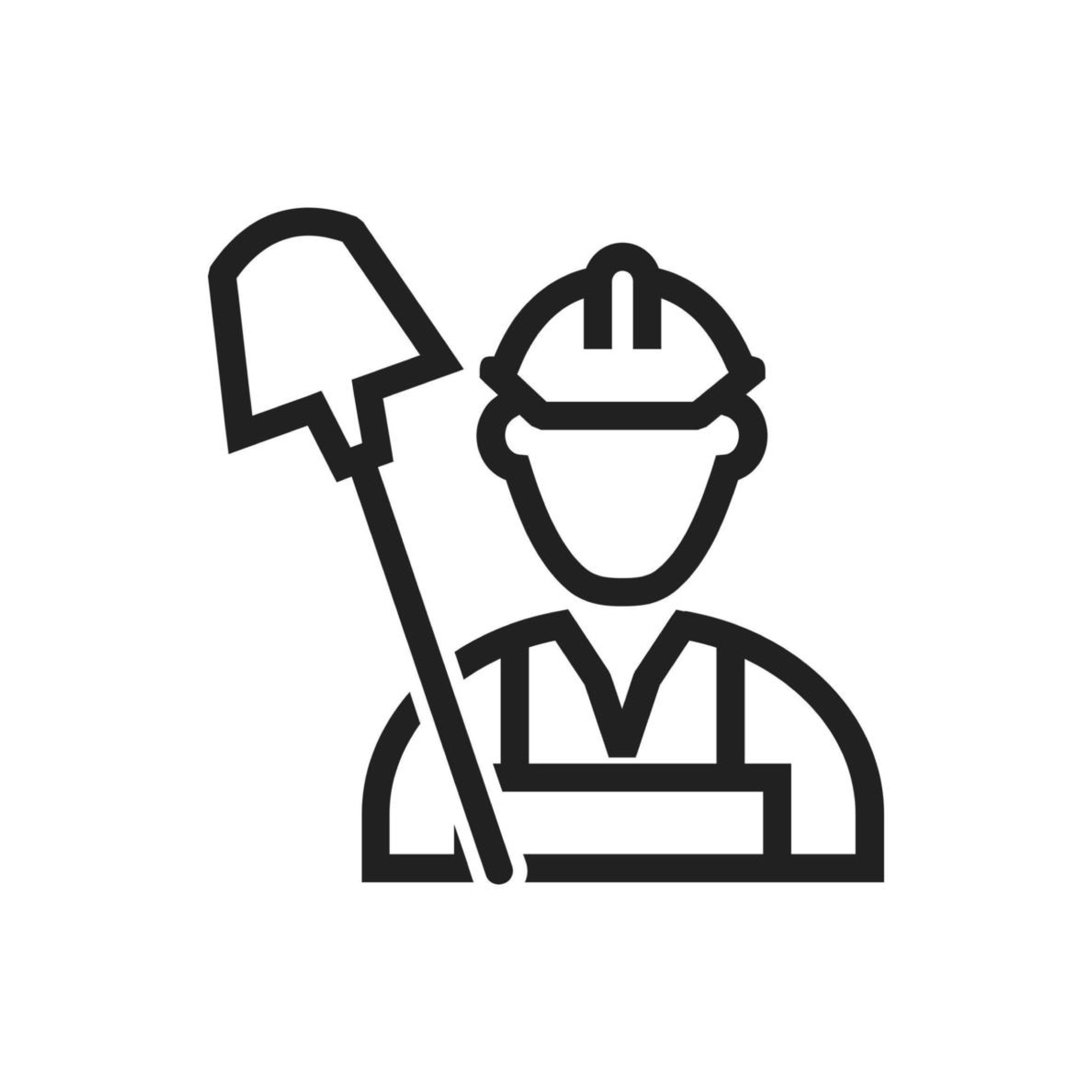 Construction worker icon with hard hat holding a tool for rough-in installation
