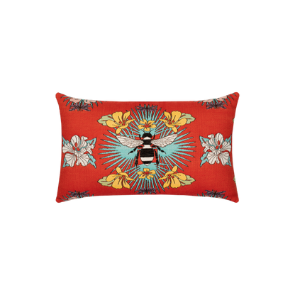 Tropical Bee Red Pillow