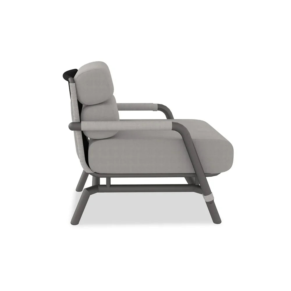 Amazonia Armchair with Graphite Frame, Granite and Fieldstone Rope with Bliss Aloe Sunbrella Cushions