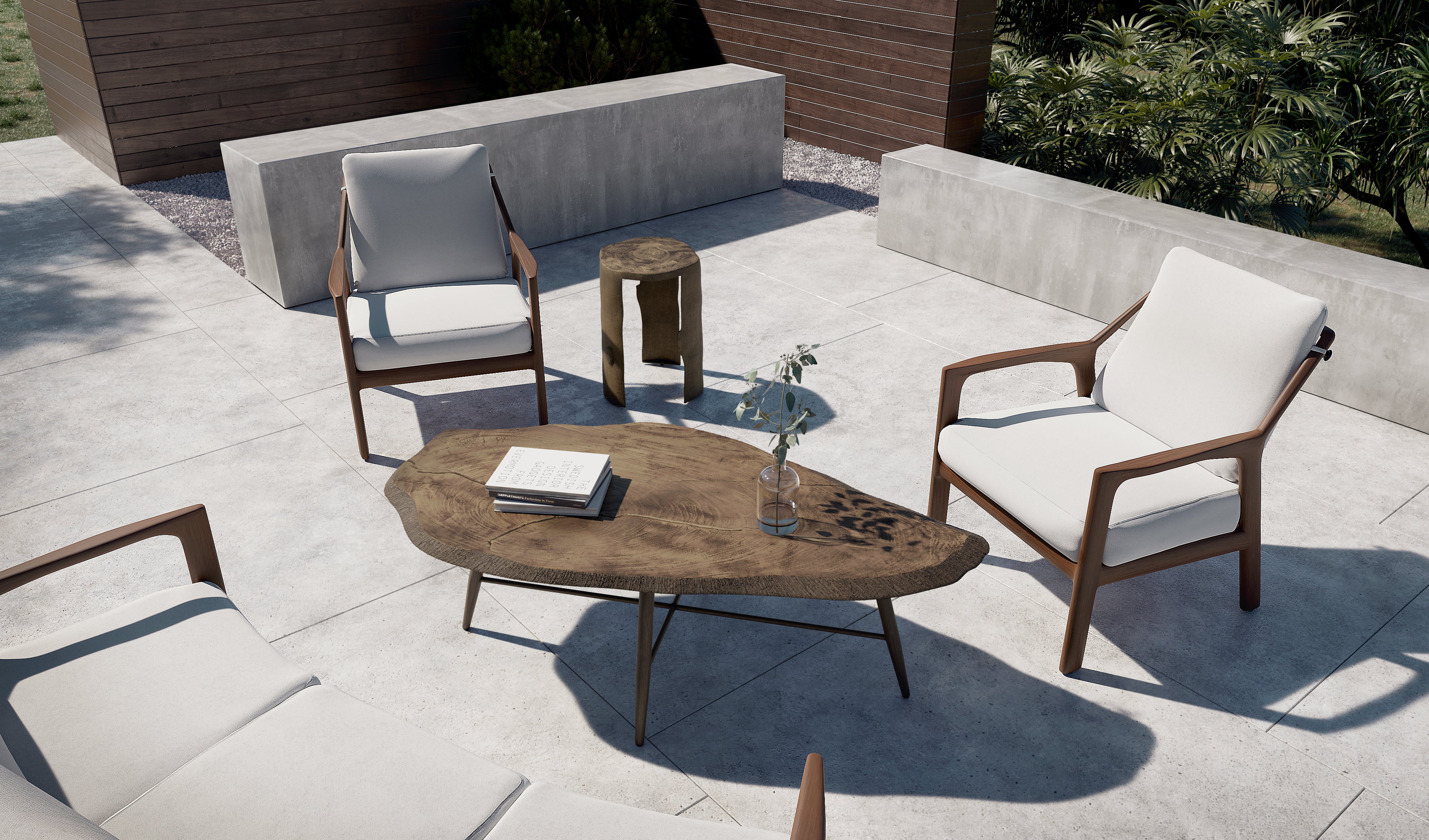 Castelle Berkeley outdoor dining set with upholstered chairs on a patio