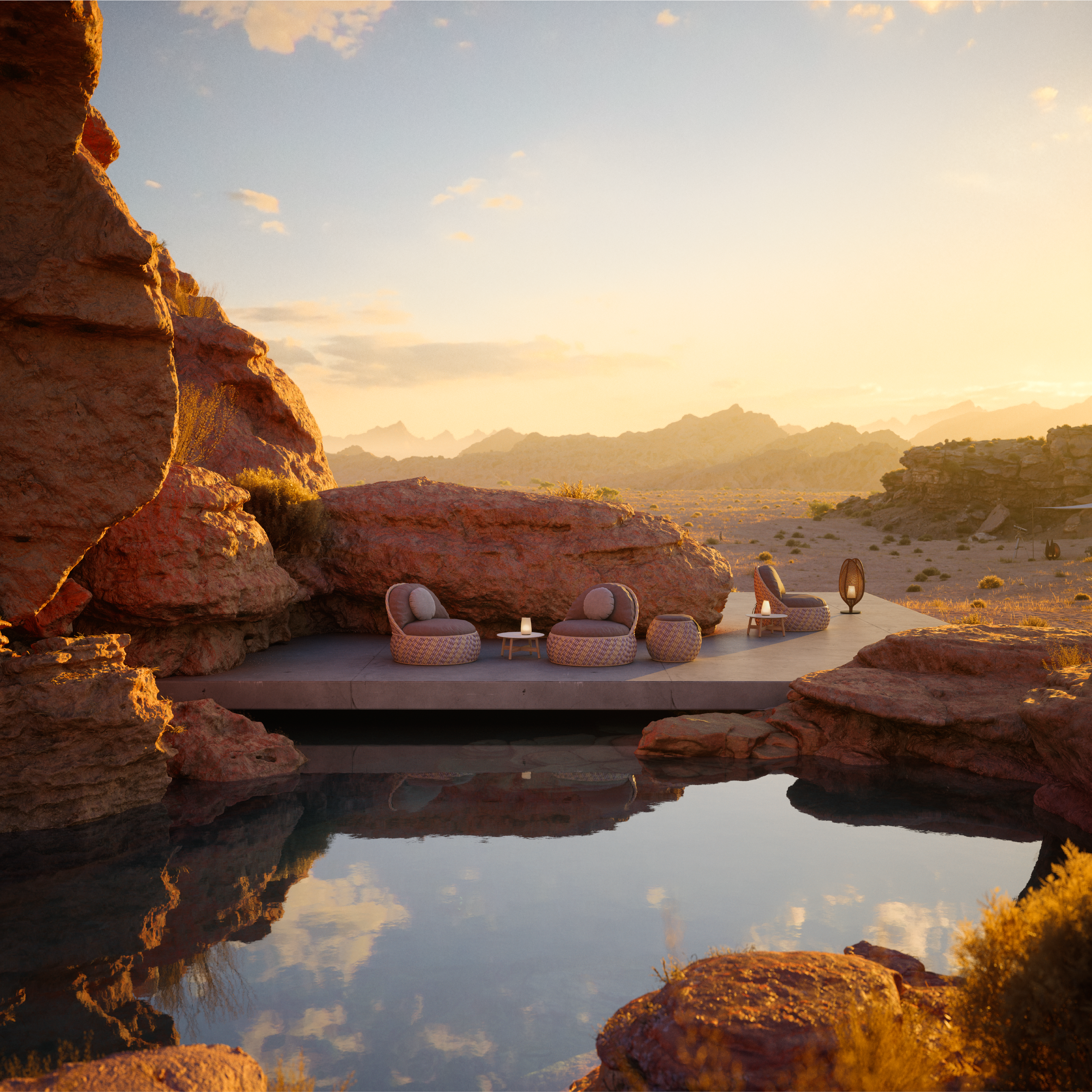 outdoor furniture collection in a resort-style setting